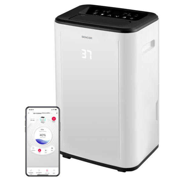 Sencor SDH 3028WH  Chytrý mobilní odvlhčovač 30l Wi-Fi Ovládání aplikací Sencor HOME (iOS a Android) 30 l/den (30 °C
