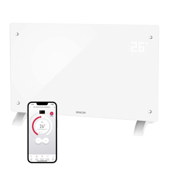 Sencor SCF 4240WH  Chytrý skleněný konvektor Wi-Fi Komfortní ovládání i díky aplikaci Sencor HOME